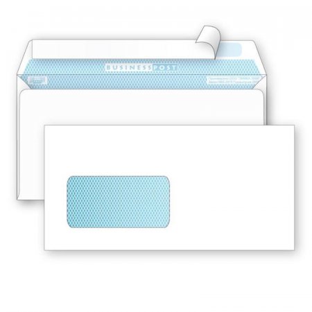 Конверт почтовый BusinessPost E65 (110x220 мм) белый удаляемая лента левое окно (1000 штук в упаковке)
