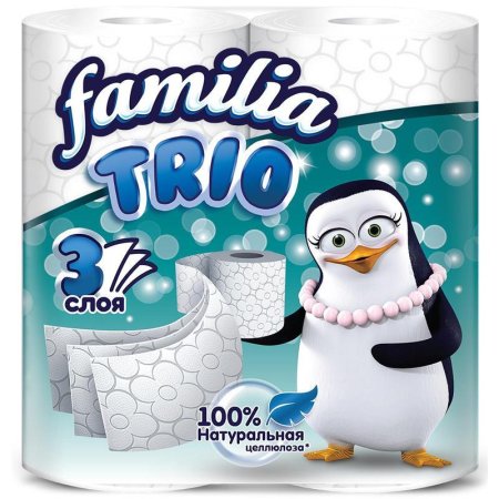 Бумага туалетная Familia Trio 3-слойная белая 16.7 метров (4 рулона в  упаковке)