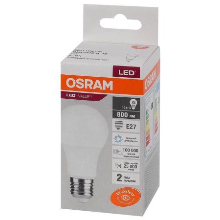 Лампа светодиодная Osram LED Value A груша 10Вт E27 6500K 800Лм 220В  4058075578913