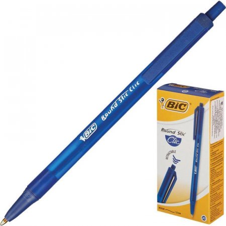 Ручка шариковая автоматическая BIC Round Stic Clic синяя (толщина линии 0.4 мм)