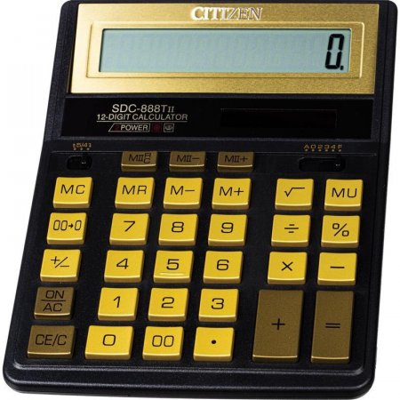 Калькулятор настольный полноразмерный Citizen SDC-888TII Gold 12-разрядный золотистый