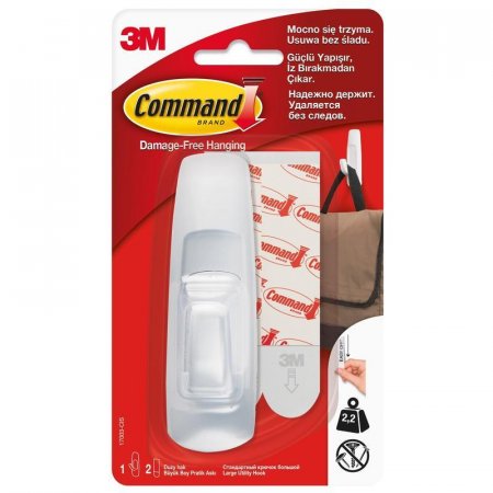 Крючки Command 3M для одежды, до 2 кг (1 шт., 2 клейких полоски)