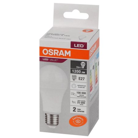 Лампа светодиодная Osram LED Value A груша 15Вт E27 4000K 1200Лм 220В  4058075579156