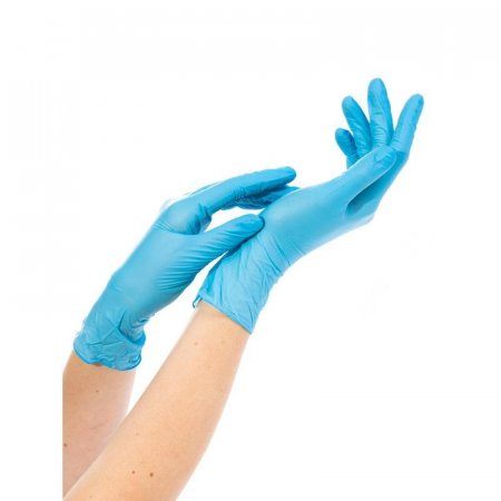 Перчатки медицинские смотровые нитриловые нестерильные неопудренные  текстурированные на пальцах голубые размер XL (100 штук в упаковке)
