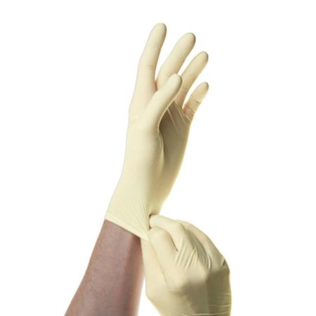 Перчатки медицинские смотровые латексные SFM нестерильные неопудренные  размер XS (5-6) бежевые (100 штук в упаковке)