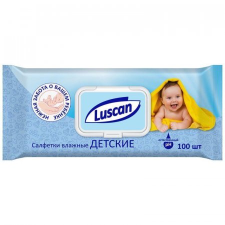 Влажные салфетки детские Luscan 100 штук в упаковке