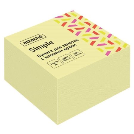 Стикеры Attache Simple 76х76 мм пастельные желтые (1 блок, 400 листов)