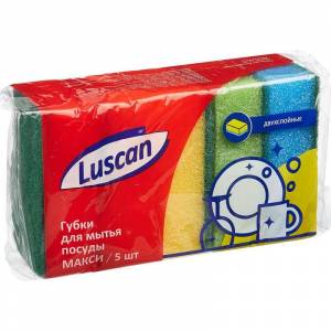 Губки для мытья посуды Luscan Макси 5 штук в упаковке поролоновые в ассортименте (95х65х30 мм)