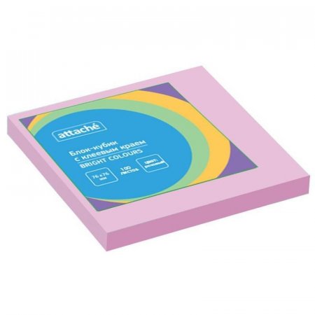Стикеры Attache Bright colours 76х76 мм пастельные розовые (1 блок,100  листов)