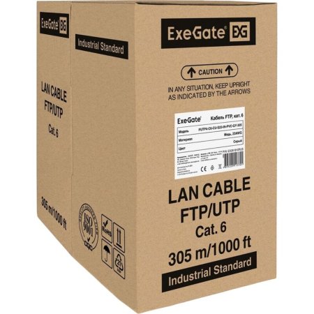 Кабель витая пара ExeGate FUTP4-C6-CU-S23-IN-PVC-GY-305-FLUKE cat 6 305  м (EX281810RUS)