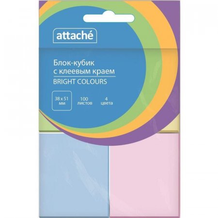 Стикеры Attache Bright colours 38x51 пастельные 4 цвета (4 блока по 100  листов)