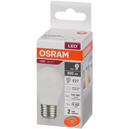 Лампа светодиодная Osram 10 Вт Е27 (Р, 4000 К, 800 Лм, 220 В,  4058075579927)