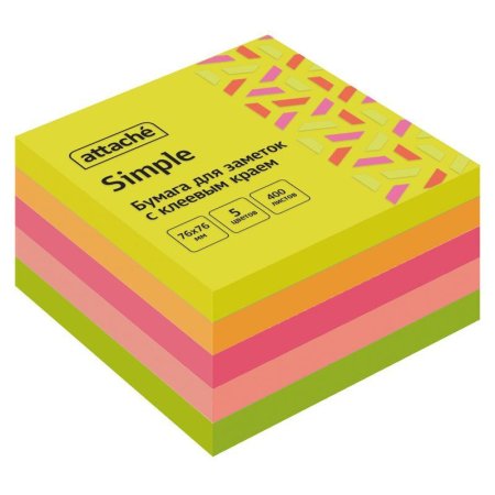 Стикеры 76х76 мм Attache Simple куб неоновые 5 цветов (1 блок, 400 листов)