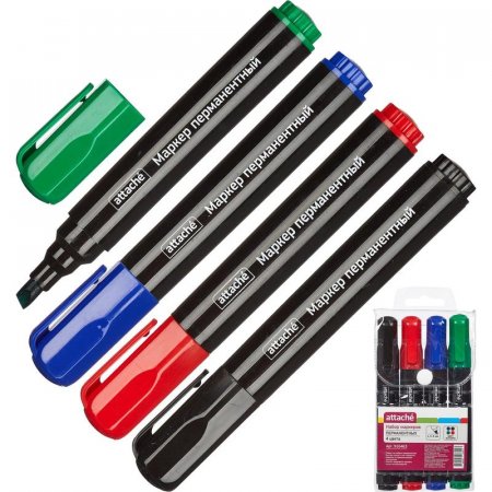 Набор маркеров перманентных Attache 4 цвета (толщина линии 1,5-3 мм)