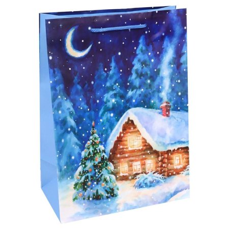 Пакет подарочный ламинированный новогодний Зимняя ночь (26.4x32.7x13.6  см)