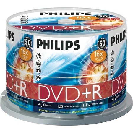 Диск DVD+R Philips 4.7 ГБ 16x cake box DR4S6B50F/97 (50 штук в упаковке)