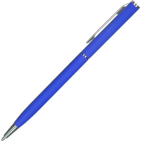 Ручка шариковая автоматическая синяя корпус soft touch  (темно-синий/серебристый корпус, толщина линии 0.7 мм)