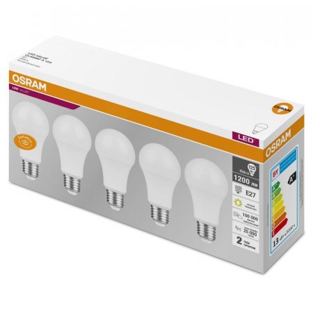 Лампа светодиодная Osram 15 Вт E27 грушевидная 3000 К теплый белый свет  (5 штук в упаковке)