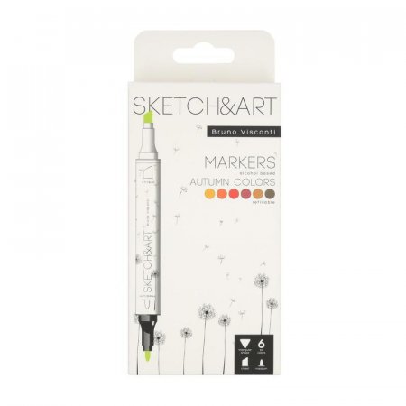 Набор маркеров Sketch&Art Осенний пейзаж двухсторонних 6 цветов (толщина линии 3 мм)