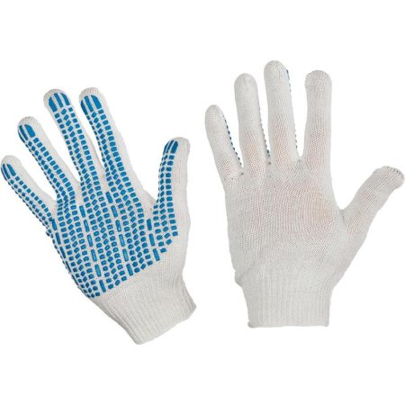 Перчатки рабочие защитные трикотажные с ПВХ покрытием белые (протектор,   4 нити,  10 класс, универсальный размер, 10 пар в упаковке)