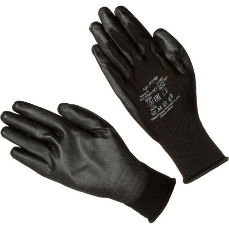Перчатки защитные трикотажные нейлоновые с полиуретановым покрытием черные (размер 10, XL)