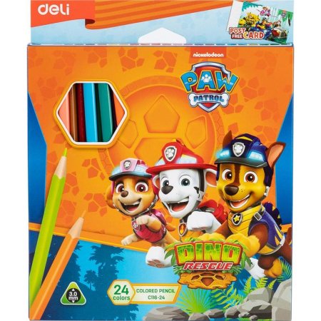 Карандаши цветные Deli Paw Patrol 24 цвета трехгранные с  открыткой-раскраской