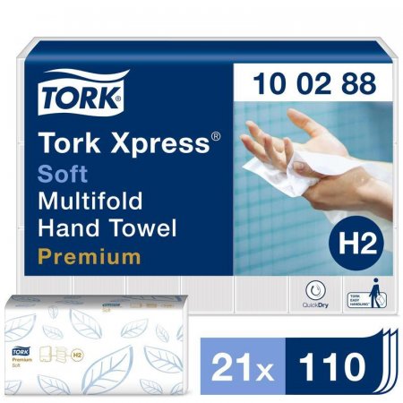 Полотенца бумажные листовые Tork Premium H2 100288 М-сложения 2-слойные 21 пачка по 110 листов