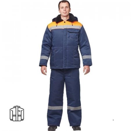Куртка рабочая зимняя мужская з32-КУ с СОП синяя/оранжевая из смесовой  ткани (размер 64-66, рост 182-188)