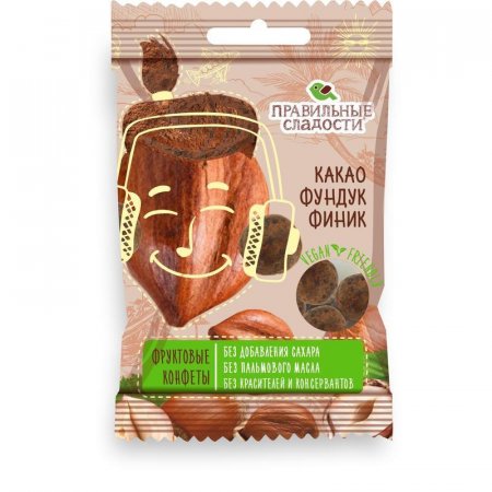 Конфеты фруктовые Правильные сладости какао/фундук/финик 50 г