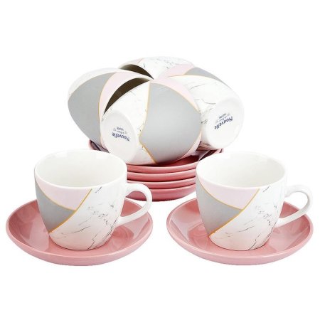Сервиз чайный Nouvelle Home Мрамор розовый с серым на 6 персон фарфор  (12 предметов)