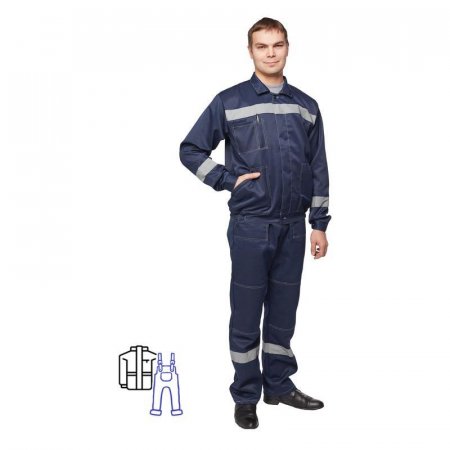 Костюм рабочий летний мужской л22-КПК с СОП темно-синий (размер 52-54, рост 182-188)
