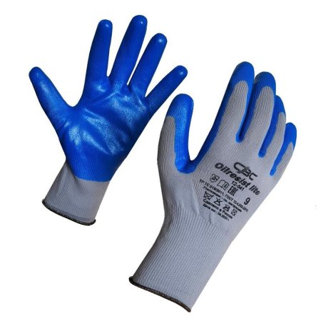 Перчатки рабочие защитные Oilresist Light полиэфирные с нитрильным покрытием серые/голубые (13 класс, размер 9, L, 12 пар в упаковке, артикул nl13nt/12-541)