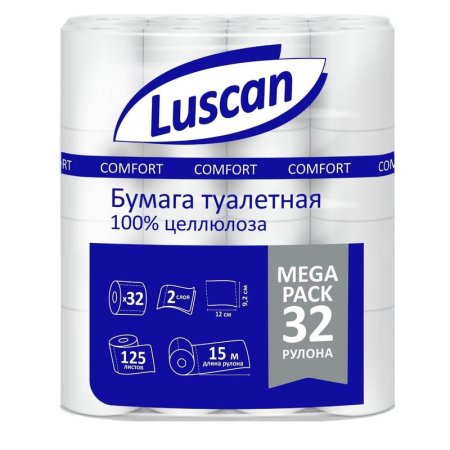 Бумага туалетная Luscan Comfort MegaPack 2-слойная белая (32 рулона в  упаковке)