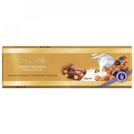 Шоколад Lindt Gold молочный с изюмом и цельным фундуком 300 г