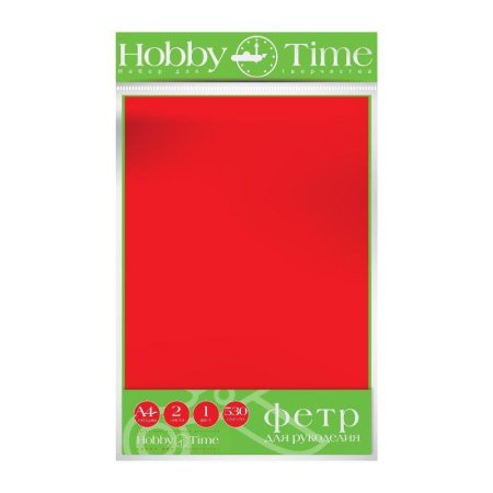 Фетр Hobby Time 4 мм 530 г/кв.м А4 19.5х28.8 см 2 листа красный