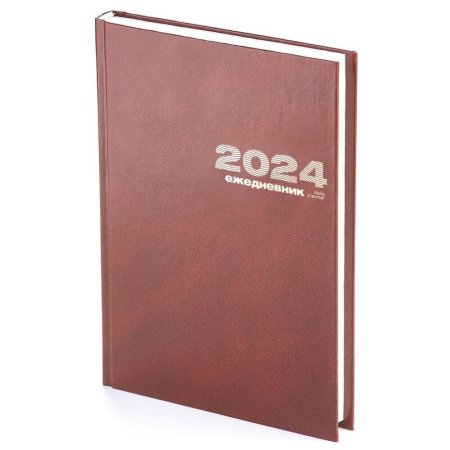 Ежедневник датированный 2024 год Альт бумвинил А5+ 168 листов коричневый