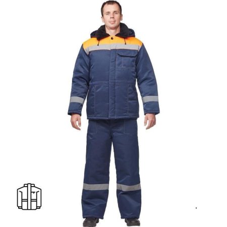 Куртка рабочая зимняя мужская з32-КУ с СОП синяя/оранжевая из смесовой  ткани (размер 52-54, рост 170-176)