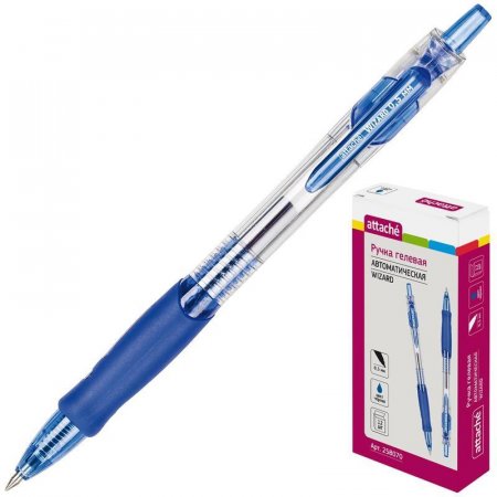 Ручка гелевая автоматическая Attache Wizard синяя (толщина линии 0.5 мм)