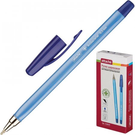 Ручка шариковая Attache Antibacterial А04 трехгранный корпус синяя (толщина линии 0.5 мм)