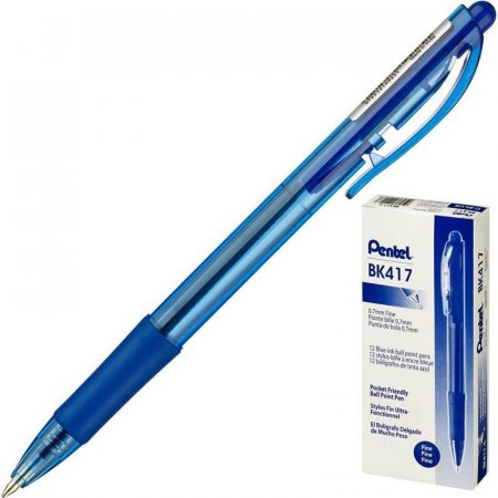 Ручка шариковая автоматическая Pentel BK417-C синяя (толщина линии 0.3 мм)