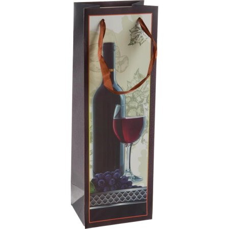 Пакет подарочный ламинированный под бутылку Вино (36x12x9 см)