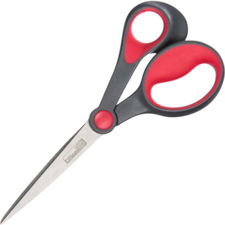 Ножницы 190 мм Office Force с пластиковыми прорезиненными асимметричными  ручками серого/красного цвета