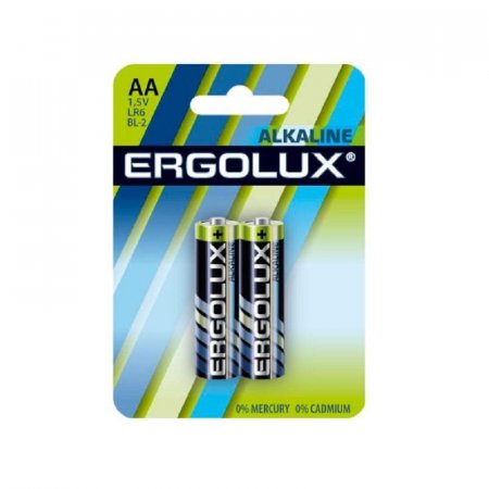 Батарейки Ergolux Alkaline пальчиковые АА LR6 (2 штуки в упаковке)