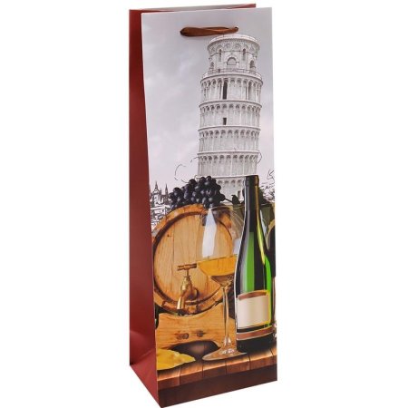 Пакет подарочный ламинированный под бутылку Вина Италии (36х12.8х8.4 см)