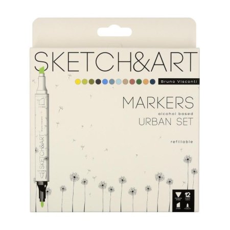 Набор маркеров Sketch&Art Архитектура двусторонних 12 цветов  (толщина линии 1-5 мм)