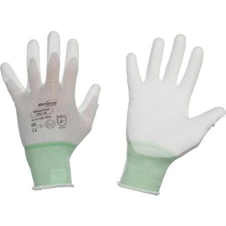Перчатки рабочие защитные Manipula Specialist Микропол TPU-13/MG-162 нейлоновые  с полиуретановым покрытием белые (13 нитей, 13 класс, размер 7, S)