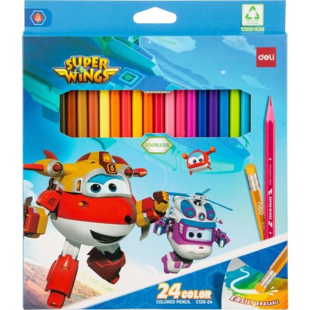 Карандаши цветные Deli Super Wings 24 цвета шестигранные (EC126-24)