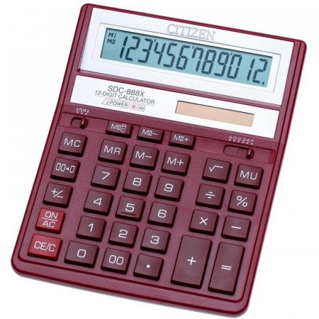 Калькулятор настольный полноразмерный Citizen SDC-888XRD 12-разрядный бордовый
