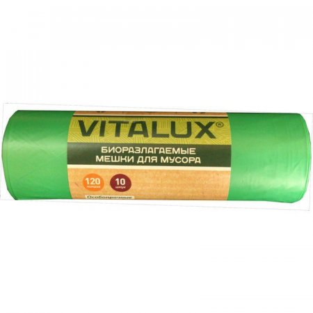 Мешки для мусора VitaLux Bio 120 л зеленые (ПНД, 17 мкм, 10 штук в  рулоне, 70x105 см)