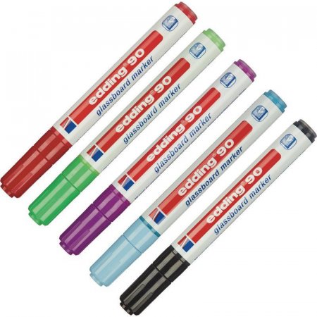 Набор маркеров для стеклянных досок Edding 90 (толщина линии 2-3 мм, 5  штук в упаковке)